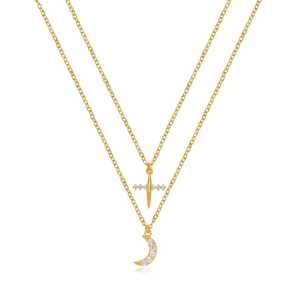 Cross & Moon Halskette | Gold - Piercd